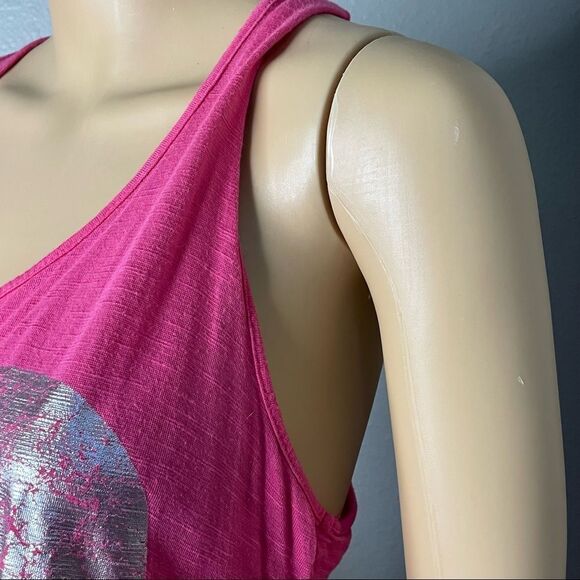 Reckless Hearts Sleeveless Top Pink With Metallic Silver Crackled Heart Medium - Picture 6 of 11